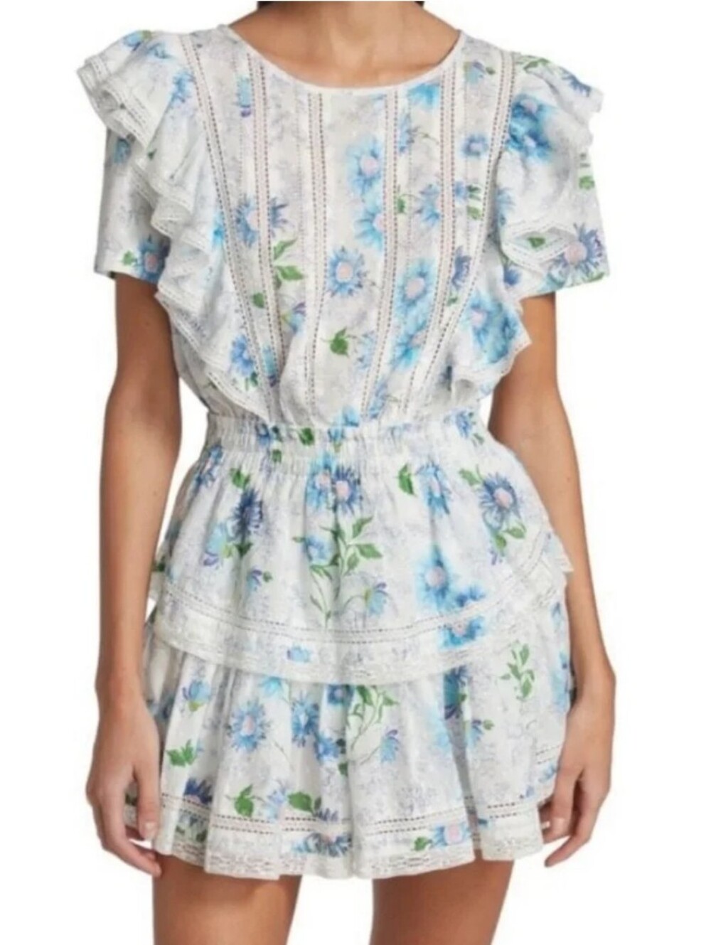 LoveShackFancy Blue And White Natasha Mini Dress
